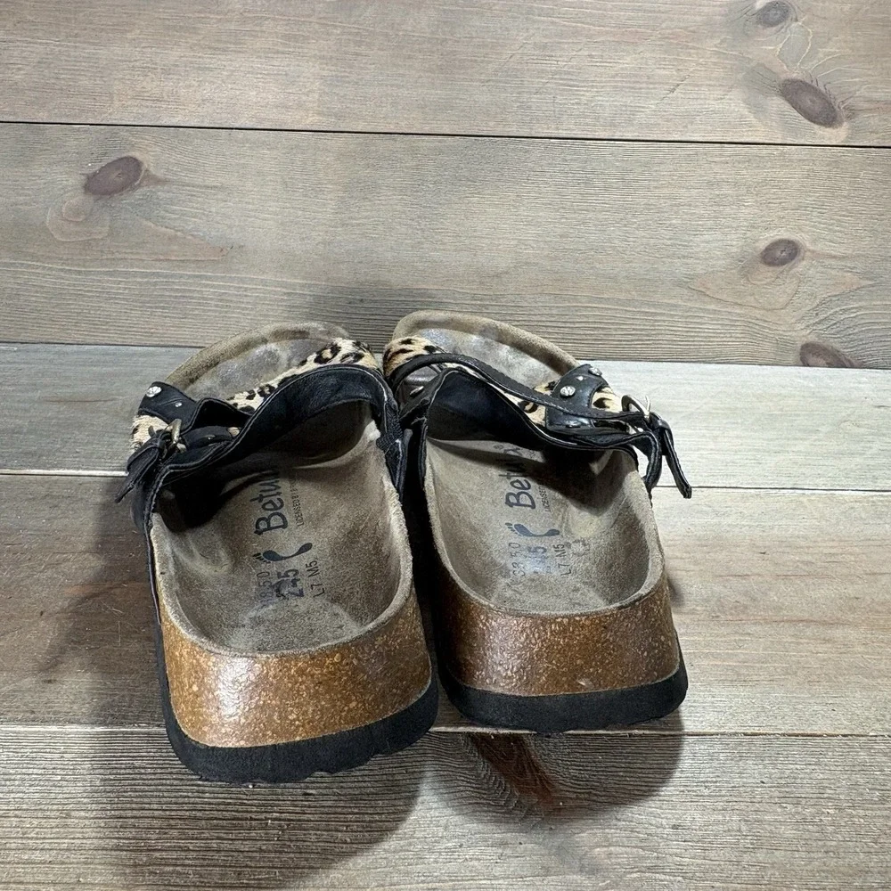birkenstock betula womens size 7 shoes black leopard print rhinestone sandals